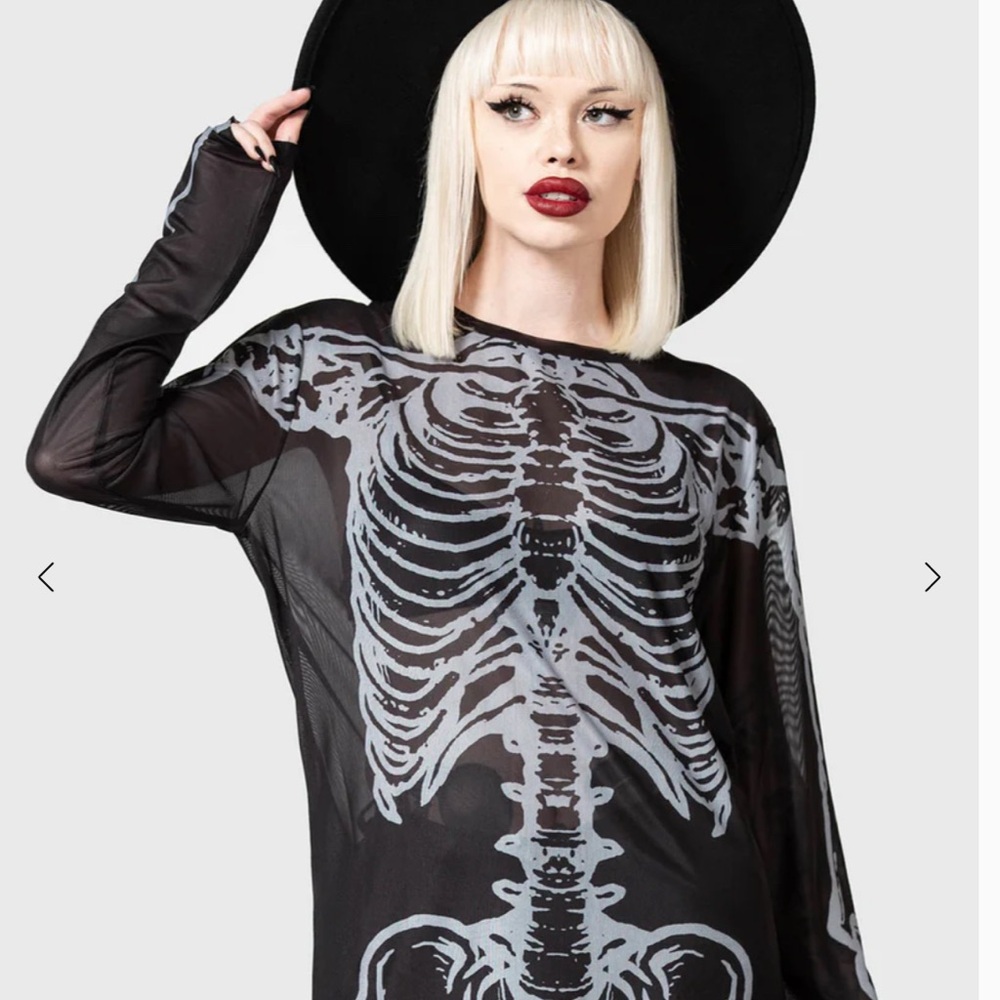 Killstar Black Skeleton Print Mesh Top